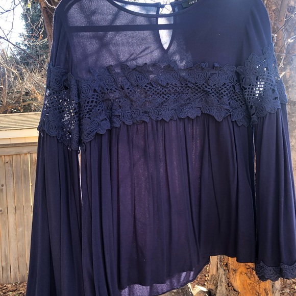 Lumie Brand Empire Rich Blue Blouse Swing Top Lace Embroidery Neiman Marcus Sz M - Picture 7 of 14
